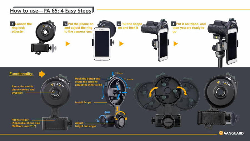 Adaptateur Digiscopie Vanguard pour Smartphone