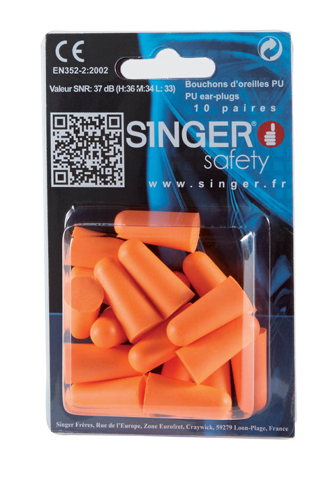 20 Bouchons d'Oreilles Singer Safety sous Blister