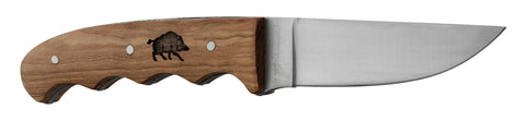 Couteau Europ-Arm Manche Platane avec Gravure Sanglier et Fourreau en cuir - 22cm - ChasseTir.com