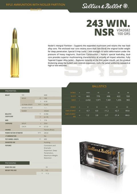 Balles S&B - Cal. 243 Win. NSR - ChasseTir.com