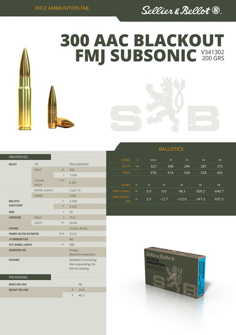 Balles S&B - Cal. 300 AAC Blackout FMJ - ChasseTir.com