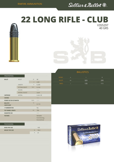 Balles Sellier & Bellot Club Lead Round Nose - Cal. 22LR - ChasseTir.com