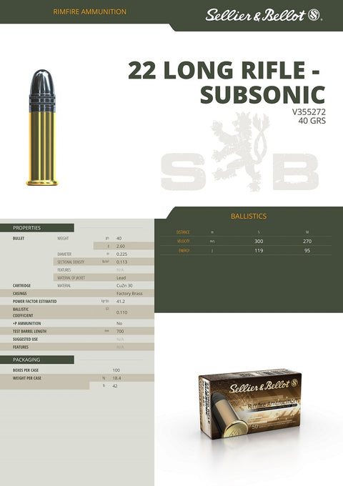 Balles S&B - Cal. 22LR LRN Subsonic - ChasseTir.com