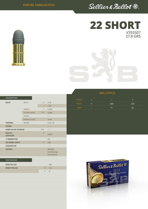 Balles S&B - Cal. 22 Court LRN - ChasseTir.com